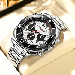 BANGWEI Luxury Men's Steel Quartz Chronograph Watch - Square Dial Sport Edition (White)