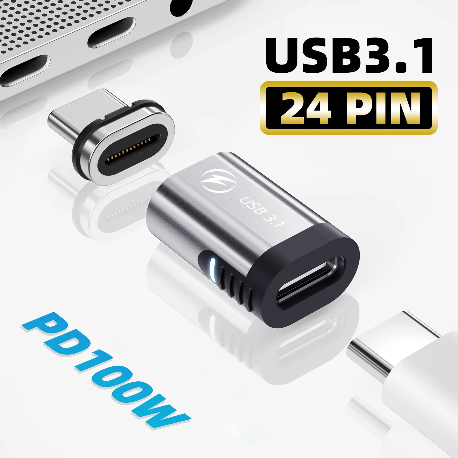 PD100W Magnetic Adapter 24Pin USB3.1 Fast Charging Data Sync USBC To Type-C