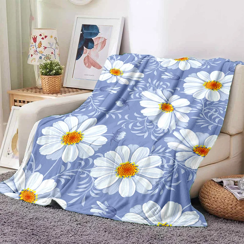 

Daisy Flower Flannel Throw Blanket Sofa Bed Yoga Tin Blankets for Beds Birthday Gift Blankets Portable Blankets for Travel Sofa