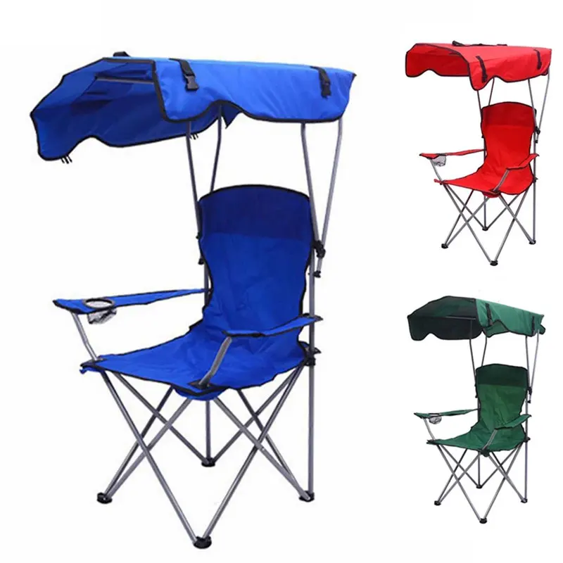 Foldable Portable Fishing Chair Camping Awning Beach Chair Outdoor Fishing  Carry Umbrella Lounge Chair with Canopy