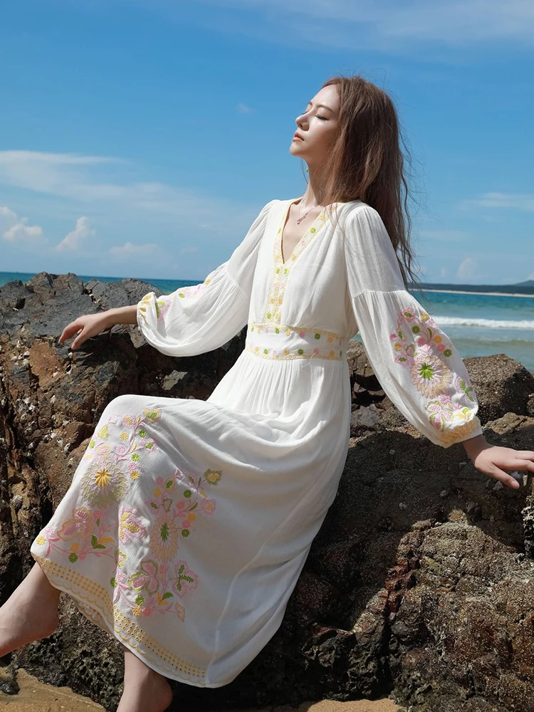 green emerald velvet dress White Boho Lace Maxi Dress  Deep V-Neck A-Line Dress with Slit in White | Women's Boho Fashion | M