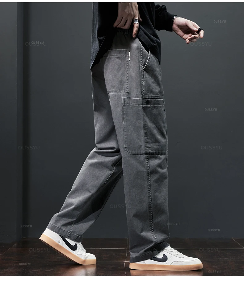 OUSSYU Brand Clothing Men's Cargo Pants 100%Cotton Solid