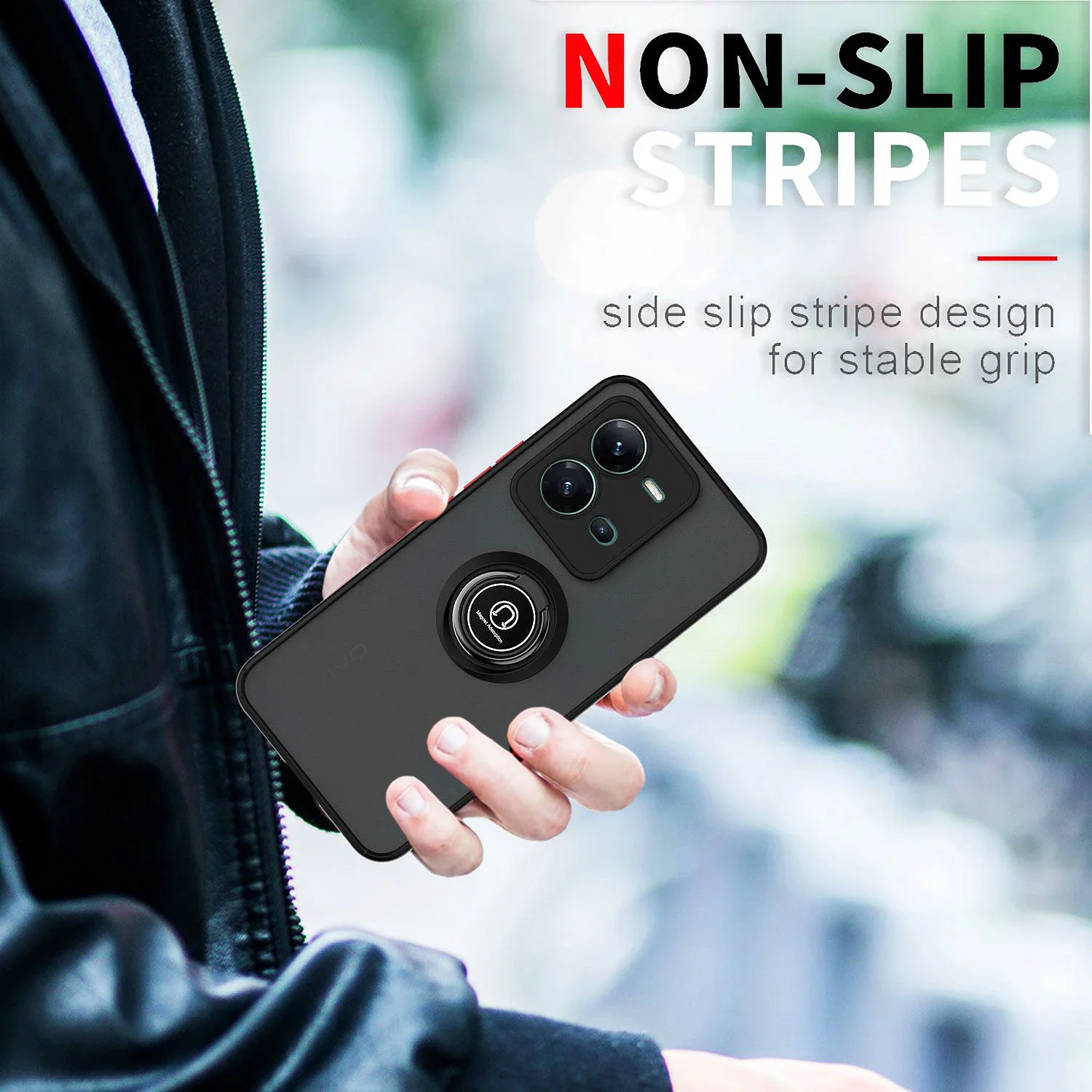 Durable Shockproof Armor Case with Magnetic Ring Holder and Matte Finish