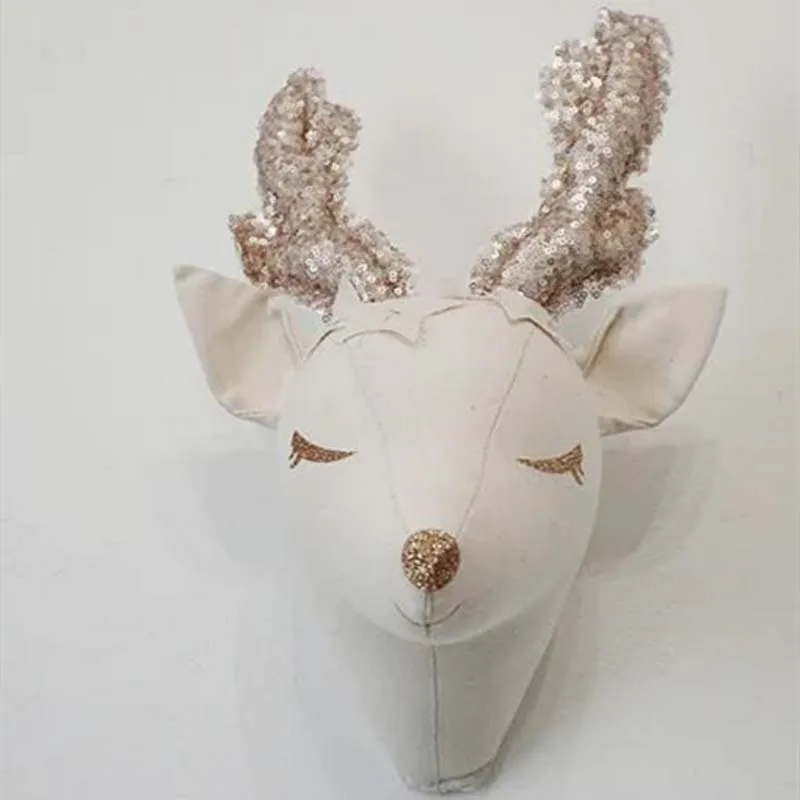 Baby Room Decoration 3D Animal Heads Elephant Unicorn Wall Hanging Linen Toy Decor For Children Room Soft Install Photo Props