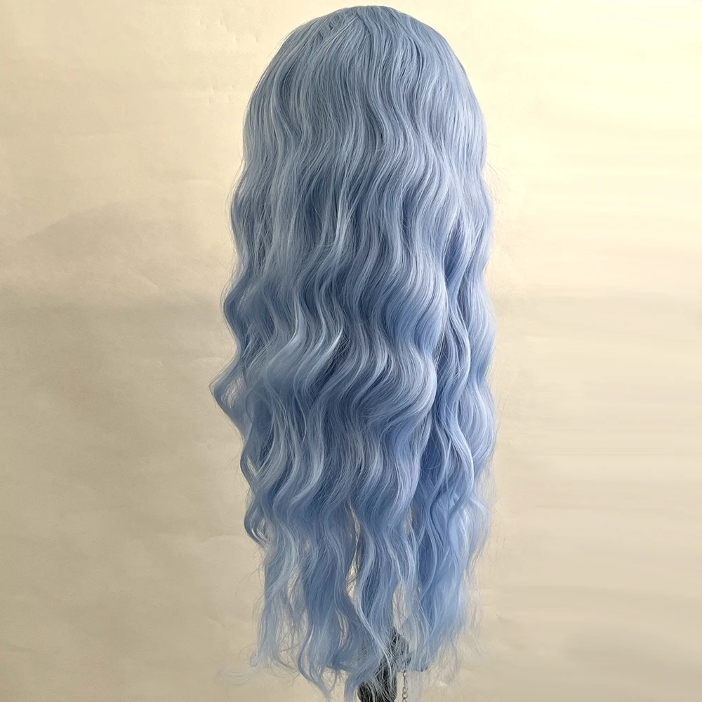 Vogue Queen Icy Blue Synthetic Lace Front Curly Wig Heat Resistant Fiber Natural Hairline Cosplay For Women