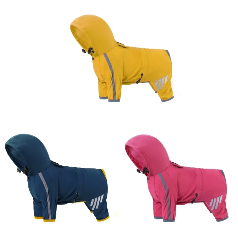 

Dog Rainwear Step In Dog Windproof Rain Coat FourSeason Pet Clothes Outdoor Walking Raincoats with ReflectiveStripes