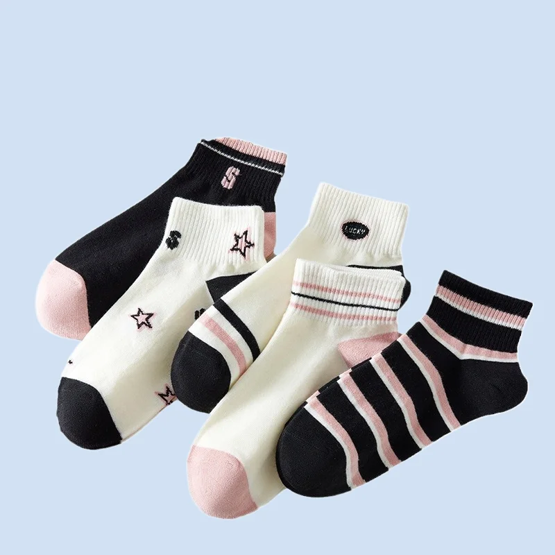 

5 Pairs Spring Short Boat Socks Thin Sweat-Absorbent Breathable Shallow Socks Japanese Versatile Casual Women's Socks