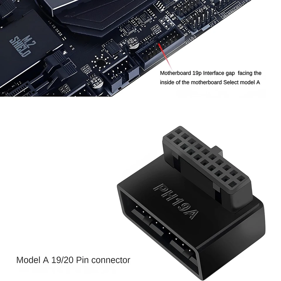 2 Pezzi Adattatore USB 3.0 19/20 Pin Maschio-Femmina Per Scheda Madre A 90° – Connessione Ad Angolo Retto, Trasmissione 5 Gbps, Materiale ABS