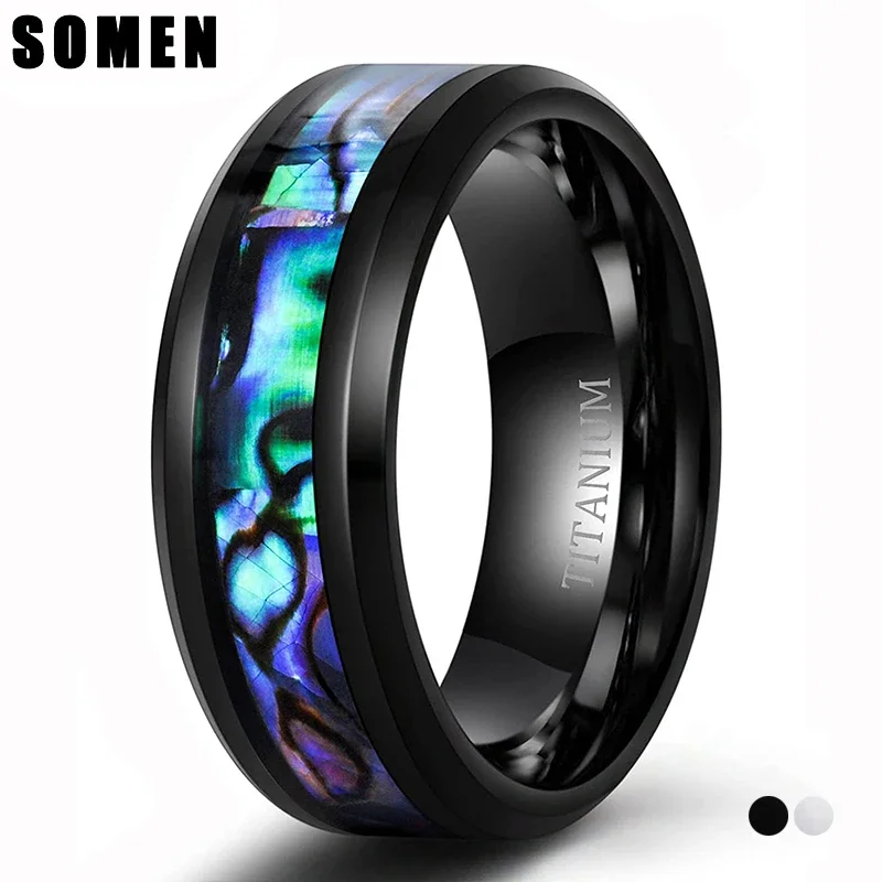 Somen 8mm Abalone Shell Titan Ringe Eheringe Komfort Passform Größe 7-13