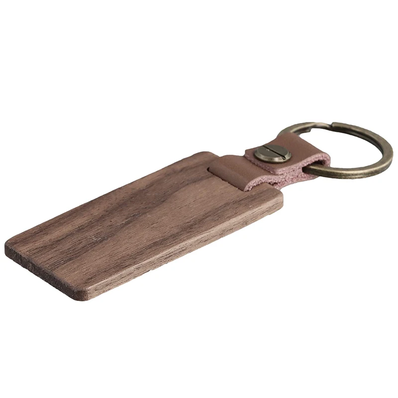30Pcs Wood Blank Keychains with Leather Strap Walnut Keychains Blank Wood Keyrings DIY Key Tags