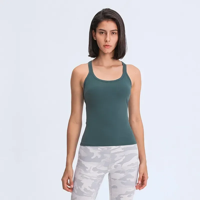 Lemon Waist-Length Racerback Padded Tank Top Feel Weightless Sweat-wicking Training Gym Yoga Vest Sleeveless Tight Fit Shirts
