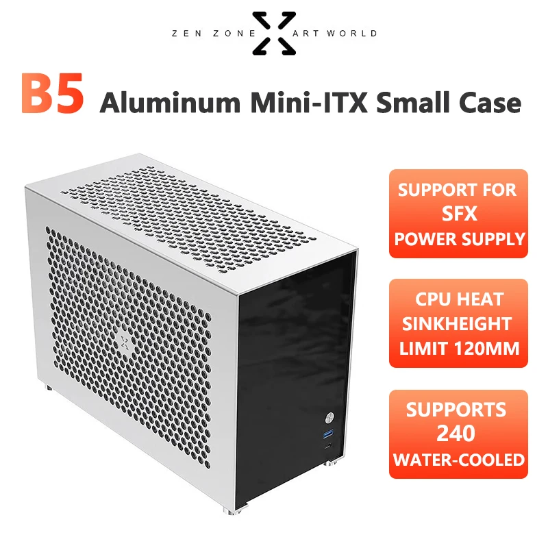 Zzaw B5 All Aluminium Mini-Itx Case Support Sfx Power Pullout Type 3090 Scheda Grafica Custodia Per Computer Gaming Office Desktop Chassis