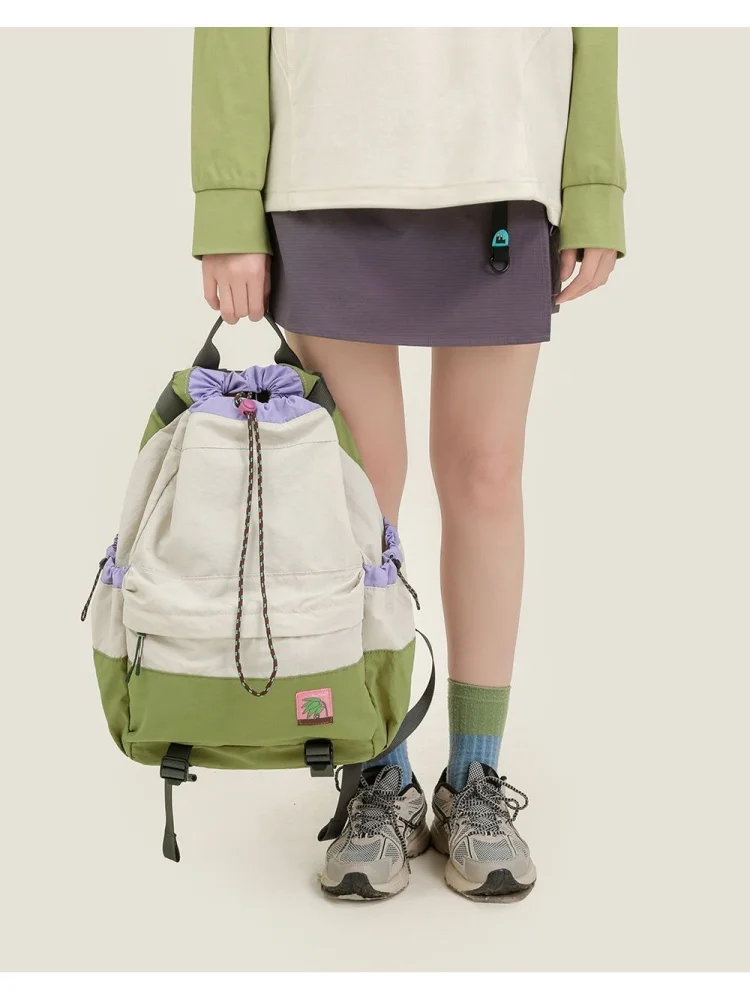 Contrast Color Drawstring Sports Outdoor Backpack Casual Big Capacity Schoolbag Handbag Student Leisure Travel Backpack
