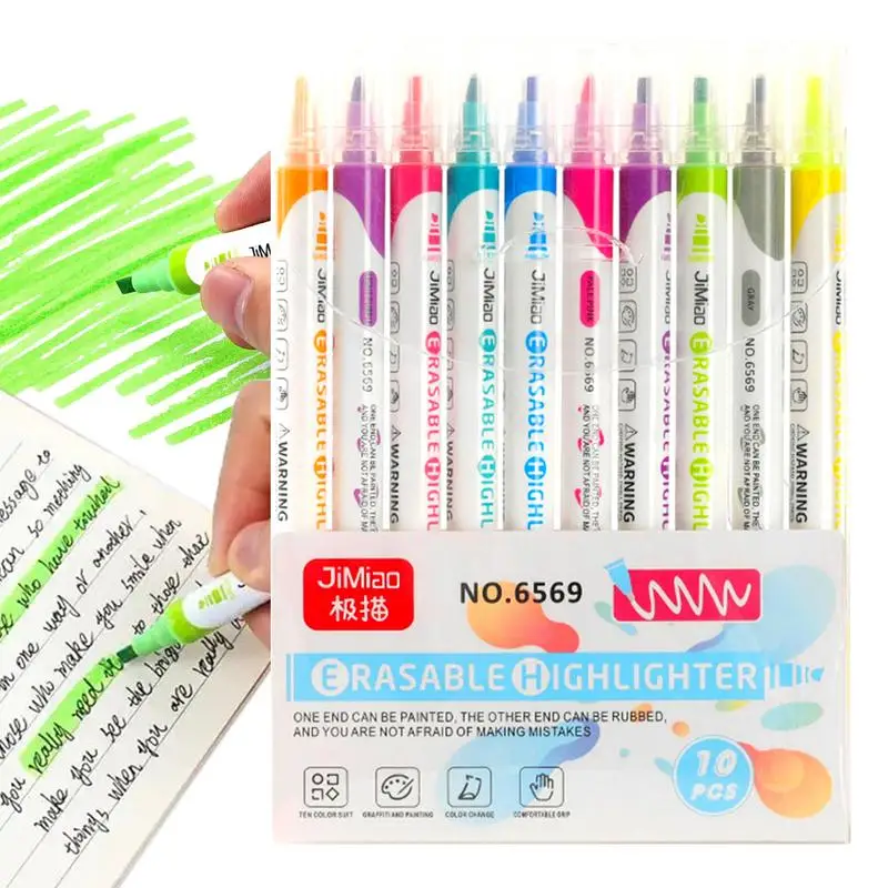 

Erasable Highlighter Pens Marker Pens Assorted Color Inks Chisel Tip 10-Pack Assorted Color Inks Double Head Highlighter Markers
