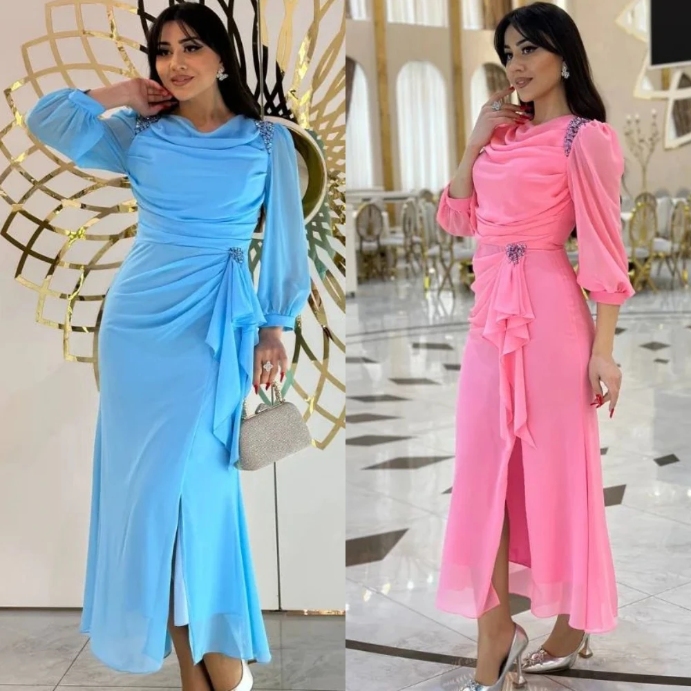 Evening Saudi Arabia Chiffon Sequined Quinceanera A-line O-Neck Bespoke Occasion Gown Midi Dresses