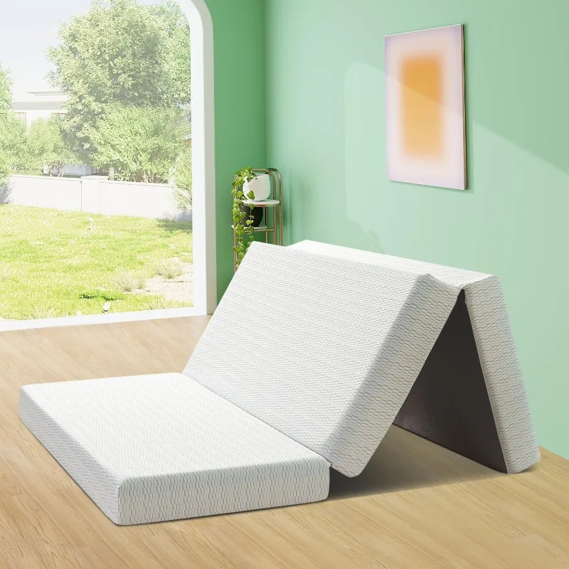 Folding Mattress Twin XL Tri-Fold Gel Memory Foam Mattress Topper with Breathable & Washable Cover 4 Inch Foldable