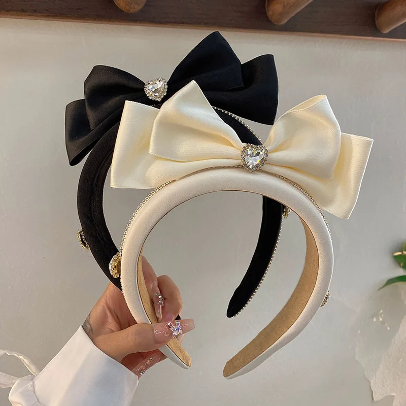 

Korean Version Cute Three-dimensional Bow Wide-brimmed Headband HEART Rhinetone Headband Age-reducing Sweet Padded Hairband