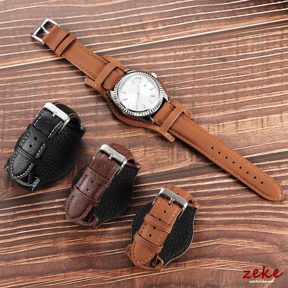 Premium Genuine Calfskin Watch Strap - Vintage Cowhide Leather Band for Men, Available in Brown and Black