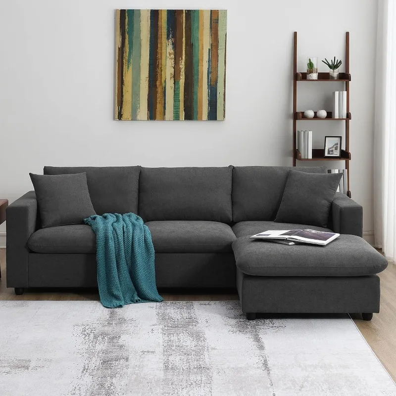100.4 Sectional Sofa Couch for Living Room, Modern L Shaped Couch Set with 2 Pillows, 4 Seater Polyester Fabric Sofa