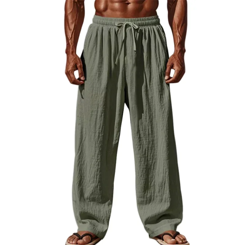 Men Cotton and Linen Pants Simple Comfortable Straight Leg
