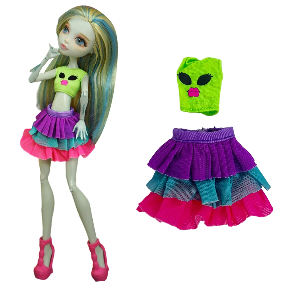 Nk 1 Set Noble Green T-Shirt Fashion Rainbow Gonna Corta Per Monster High Doll Party Accessori Per Vestiti Fai Da Te Regalo Per Bambini Giocattolo Per
