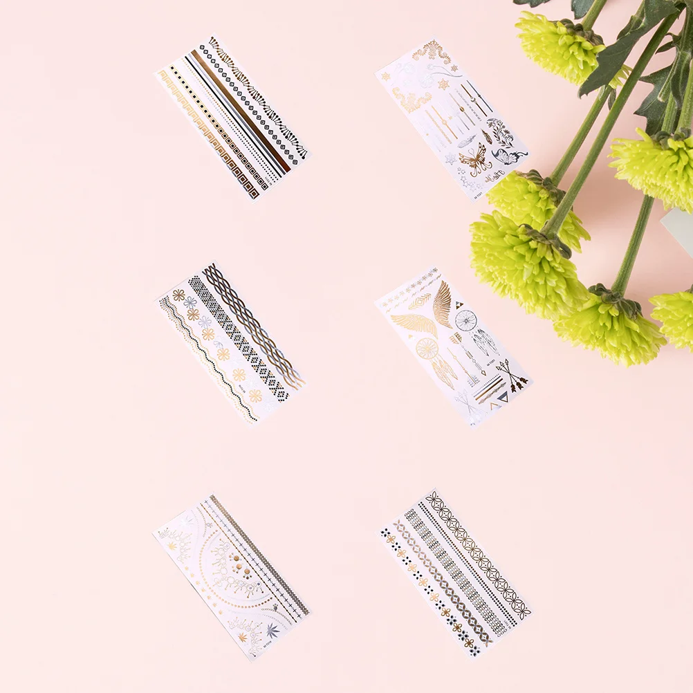 

6 шт. бронзовые наклейки, геометрические наклейки-вспышки, Золотая фольга, декоративные временные наклейки для тела (смешанные узоры)