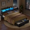Full/Queen Size Bed Frame with Storage Headboard, Metal Platform Bed Frame with Storage Drawers, LED Lights and Charging Station 3