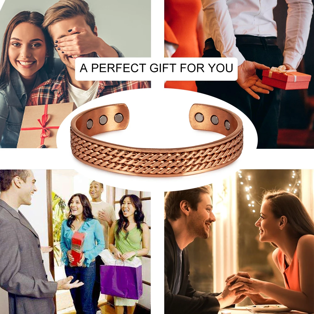 Meathly Twisted Pure Copper Bracelet for Men Women Magnetic Therapy Adjustable 12mm Wide Health Energy Bangles Magnet Jewelry_voghion.com