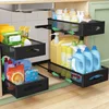 Under Sink Organizer, 2 Tier Pull out Cabinet Organizer Baskets with Mesh Sliding Drawers, Slide out Storage Shelf (2 Pack) 1