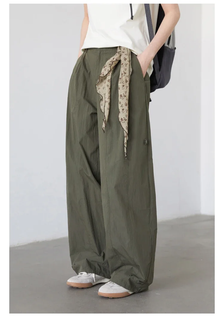 CHIC VEN Women Pants Casual Solid Loose Overalls High Waist Wide Leg Trousers Thin Female Sport Pant Spring Autumn New 2026
