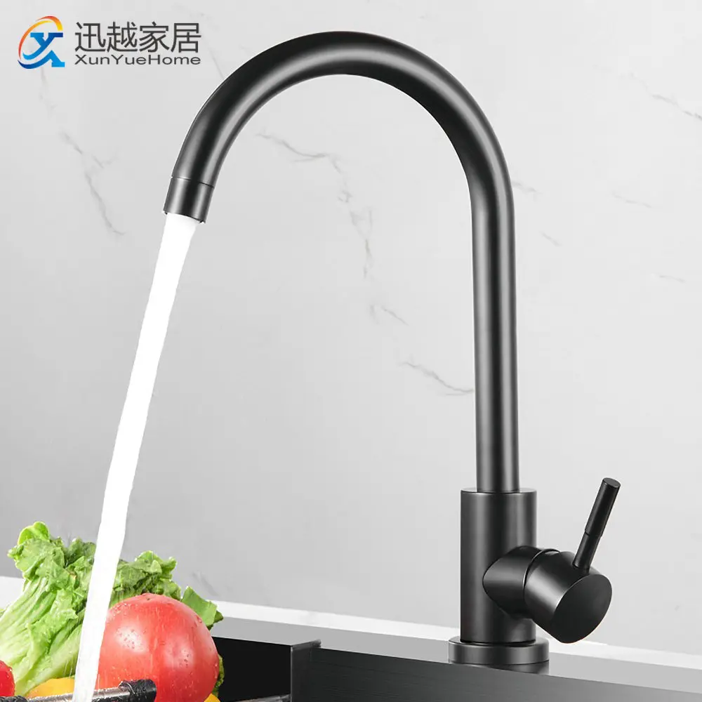 Kitchen Sink Faucet Single Hole Black 304 Stainless Steel Hot And Cold Waterstream Sprayer Head