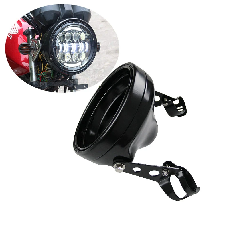 7" LED Motorcycle Headlight Holder 7 Inch Round Aluminum Housing Bracket For Honda Chopper Cafe