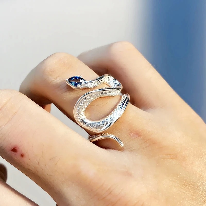WYEAIIR 925 Sterling Silver Shiny Zircon Snake Fashion Resizable Opening Ring For Women Luxury Jewelry 4