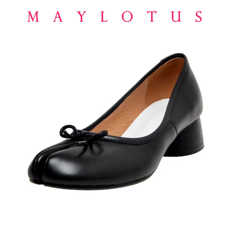 Split Toe 3cm Heel Tabi Shoes Slip On Leather Comfy Shoes Soft Bottom solid Ladies Moccasins With Bowknot women shoes,split toe shoes