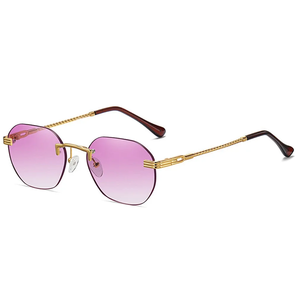 Brown Frameless Gold Metal Ladies Sunglasses Rimless Gradient Lens Blue Fashion Sun Glasses For Men UV400 Summer 2024