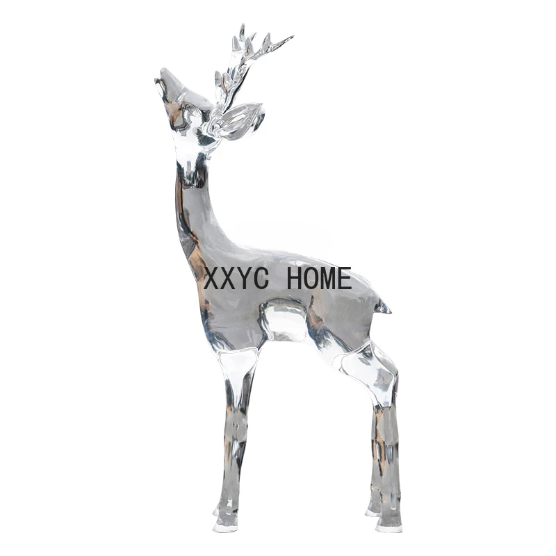 

Hotel Lobby Sales Office Floor Big Decorations Abstract Animal Transparent Resin Sika Deer Sculpture Decoration Customization