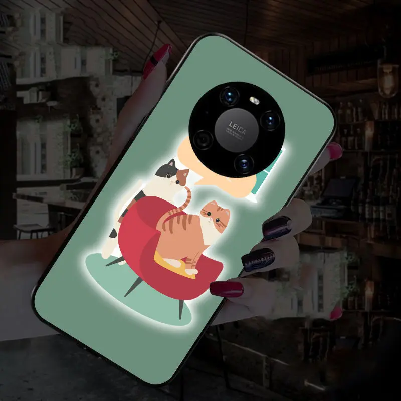 Cute Cats Colorful LED Light Glow Luminous Tempered Glass Back Phone Case for Xiaomi 11 12 13 Mix 2 3 4 Redmi K60 Pro Lite Ultra