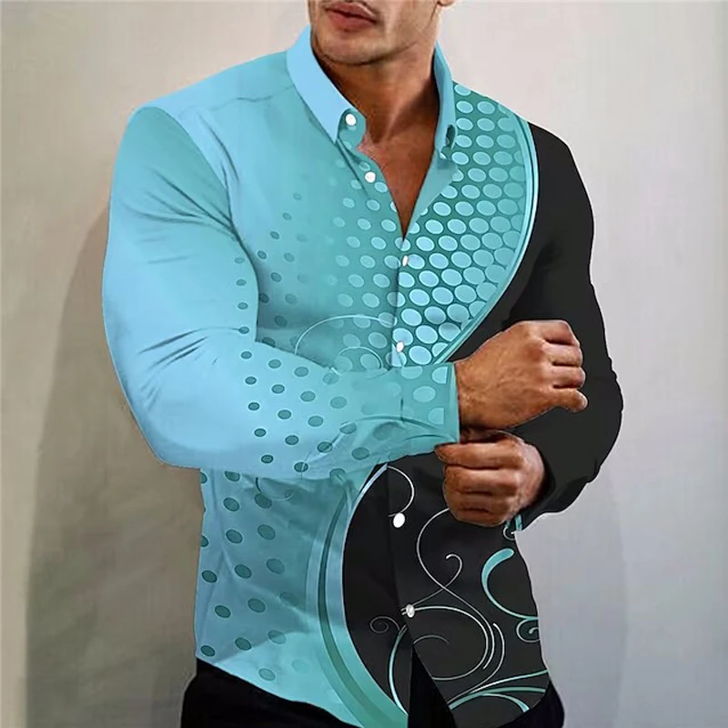 

Luxury Fashion Shirts For Men Casual Round dot Print Oversized Button Long Sleeve Top Mens Clothes Prom Designer And Blouses New