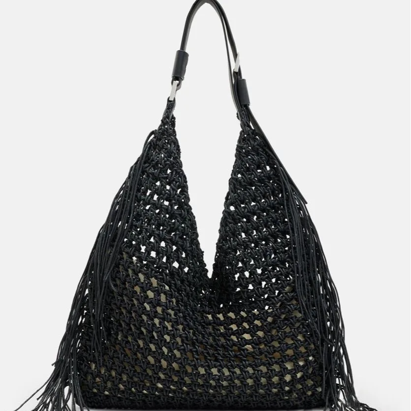 Designer Luxury Tote Bag Women 2025 New Large Capacity Bohemian Style Beach Bag Handmade Woven Hollow Out Tassel Shoulder Bag