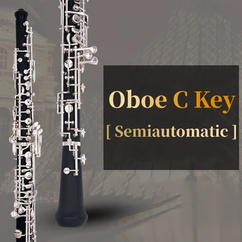 Excellent semiautomatic outfit oboe C key Composite wood,Silver plated keys and parts, cloth plush velvet lined with Reed Gloves