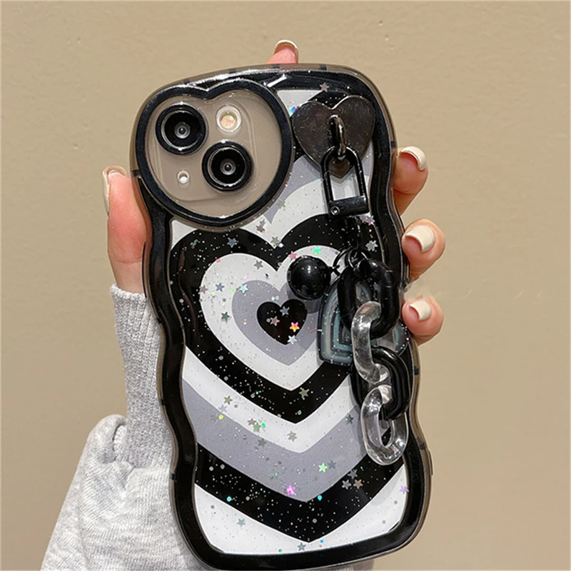 Korean Cute Epoxy Glitter Love Heart Pendant Case