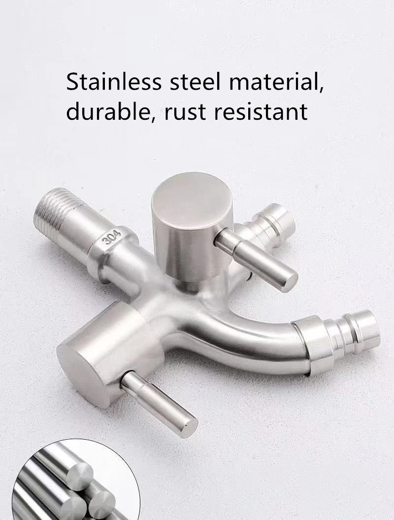 1pc 304 Stainless Steel Multi Functional Washing Machine, Double Outlet Faucet