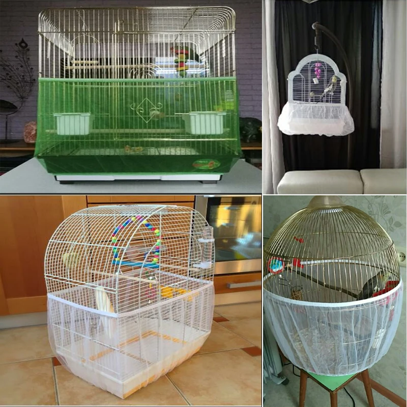 Bird Cage Cover M-L Unique Soft Easy Cleaning Nylon Airy Fabric Mesh Shell Skirt Catcher Guard 4 Colors Bird Accessories bird cage cover bird cage accessories