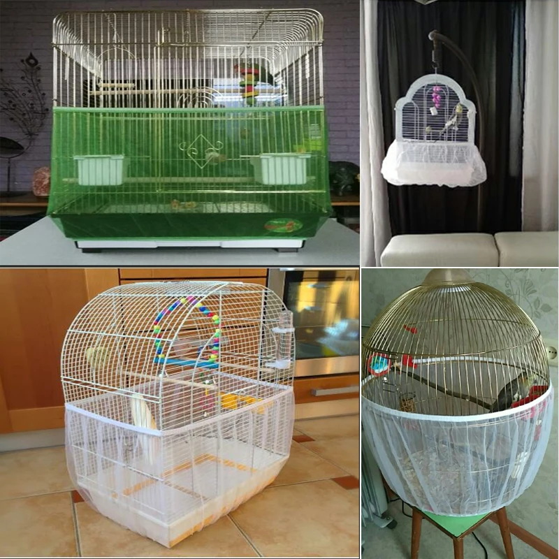 M-L Unique Soft Easy Cleaning Nylon Airy Fabric Mesh Bird Cage Cover Shell Skirt Catcher Guard 4 Colors Bird Accessories