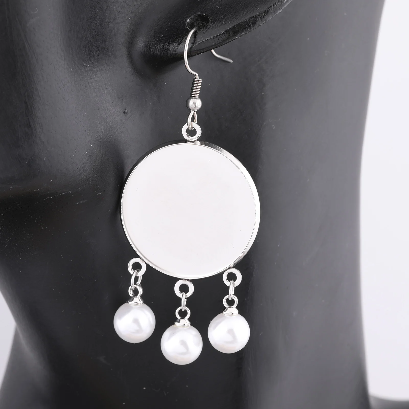 Jewelry Findings 6pcs Stainless Steel Pearl Charm Earring Base Blanks 25mm Cabochon Earring Setting Trays Diy Ear Hooks