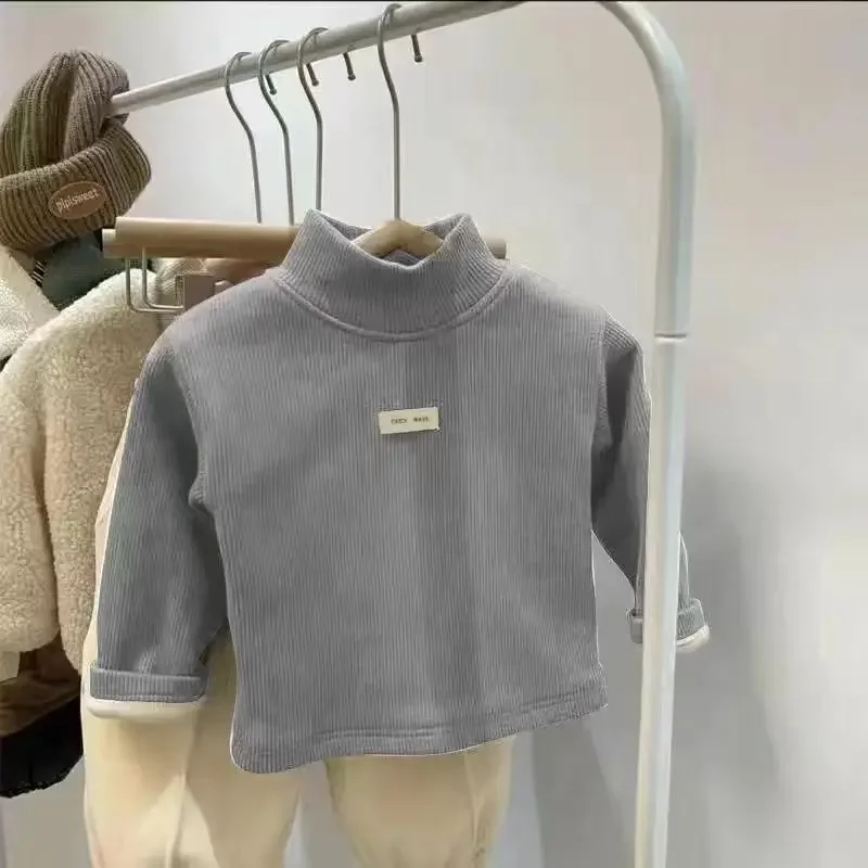 thumbnail image 1 of Children's Autumn Winter Half High Neck Pullover Long Sleeve Bottom Shirt Kids Baby Boys Girls Clothing Tops, 1 of 6