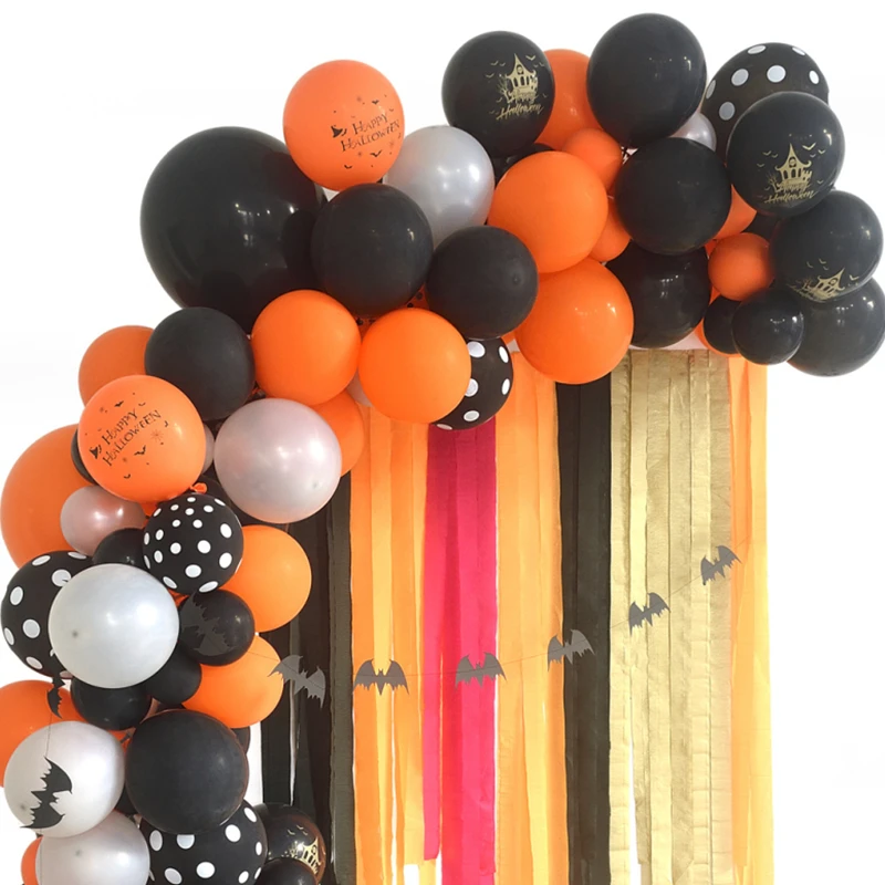 

DD Balloon Decor Halloween Party Scene Layout Balloon Chain Set Photography Backdrop Birthday Decoration Orange Black Background
