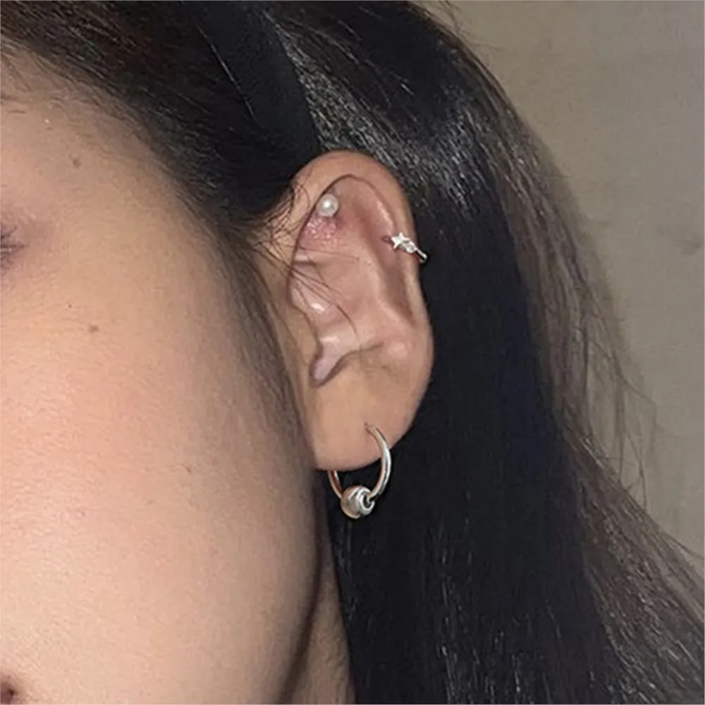 Korean Fashion Star Moon Hoop Earrings For Women Unique Asymmetric Zirconia Silver Color Ear Piercing Jewelry Gift Trend 2025 5
