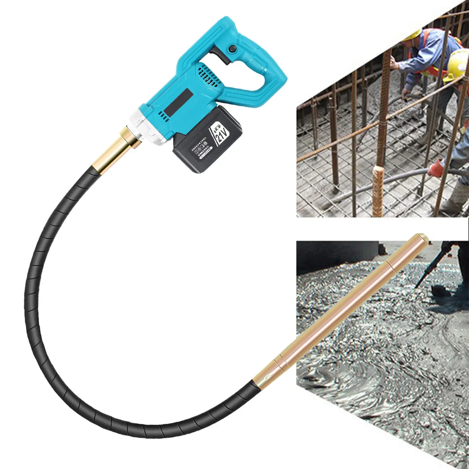 Handheld Power Concrete Vibrator Cordless Air Bubbles Remover 110V Electric Vibrating Hand Held+2 Battery 5000r/min