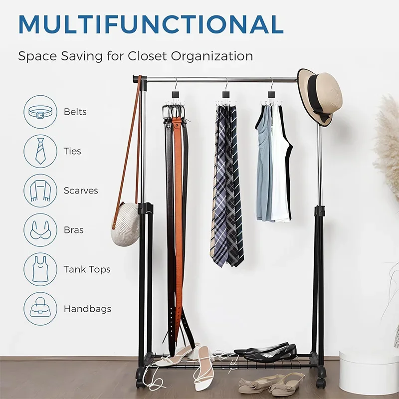360&deg; Rotating Storage Hanger Hook Multi-Claw Bag Metal Belts Rack Wooden Organizer for Bras Ties Scarves Household Closet Acces